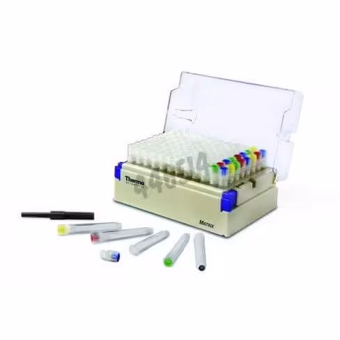 Portoir de 96 bouchons rouges de type screwtop cap stérile x 5