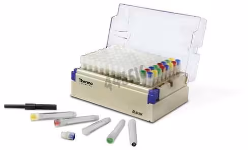 Portoir de 96 bouchons bleus de type screwtop cap stérile x 5