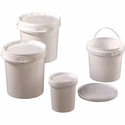 Seau blanc de 3,8 litres en PP avec anse et couvercle x 190