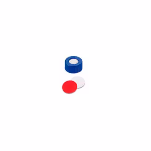 Bouchon ND9 bleu en PP à visser avec septum en silicone/PTFE pré-assemblé x 100