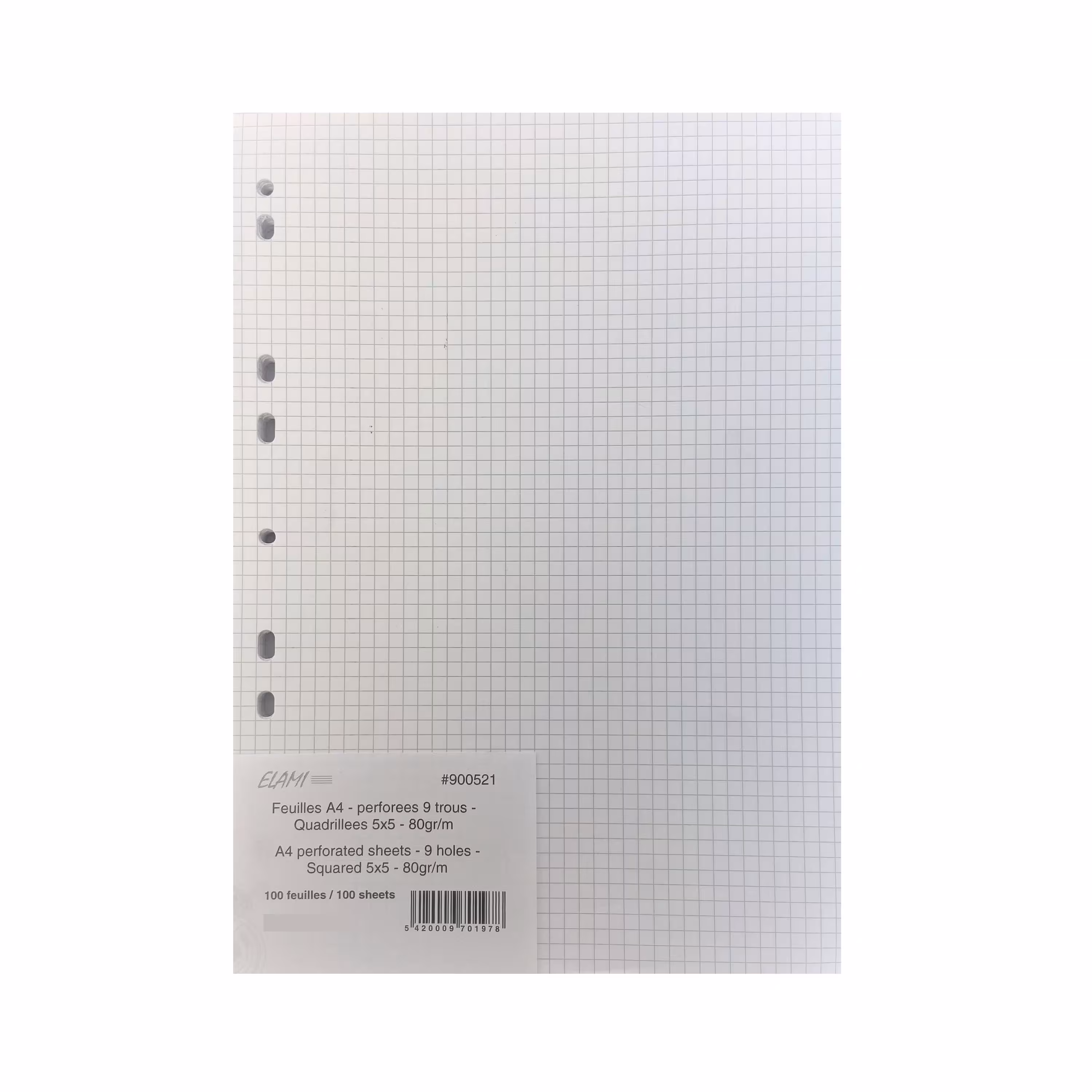 Feuillet mobile 21 x 29,7cm - 200 pages 80 g quadrillé 5 x 5 - lot de 100