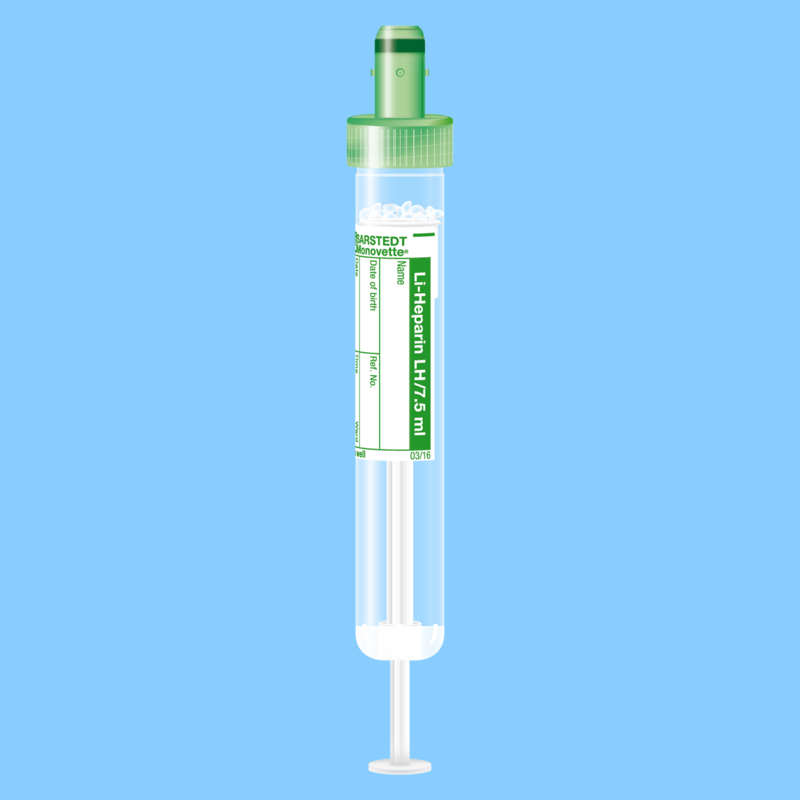Tube S-MONOVETTE 7,5 ml héparine lithium Ø 15 mm bouchon vert étiquette x 500