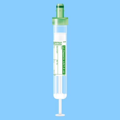 Tube S-MONOVETTE 7,5 ml Hép-Li liquide Ø 15 mm bouchon vert étiquette x 500