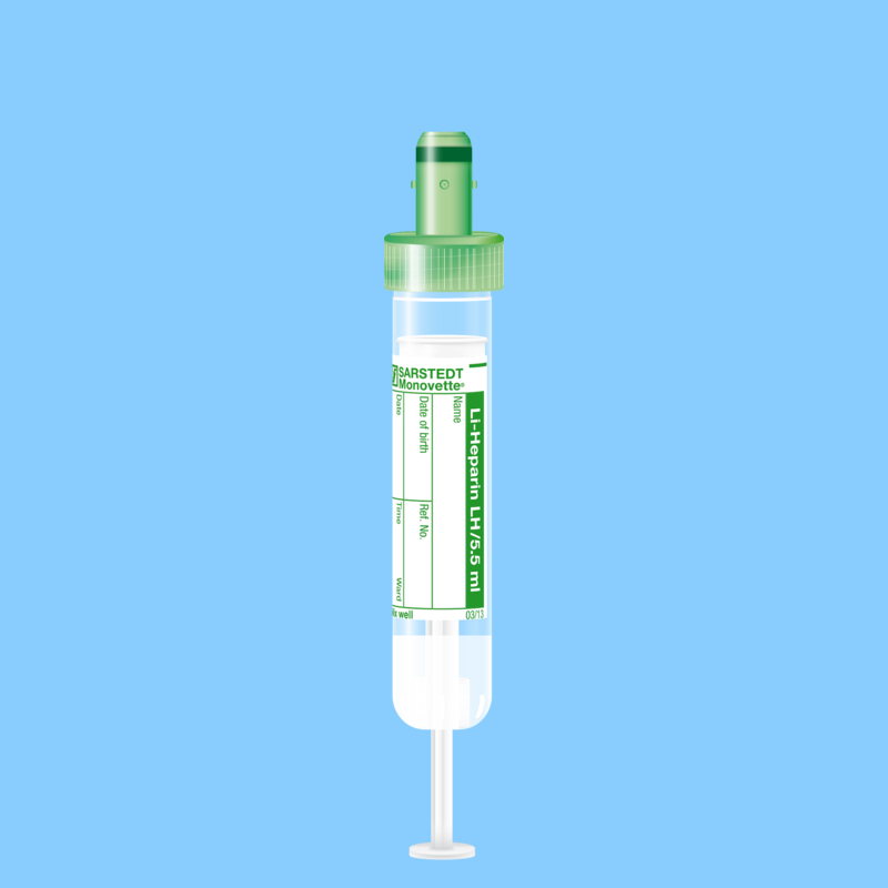 Tube S-MONOVETTE 5,5 ml héparine lithium Ø 15 mm bouchon vert étiquette x 500