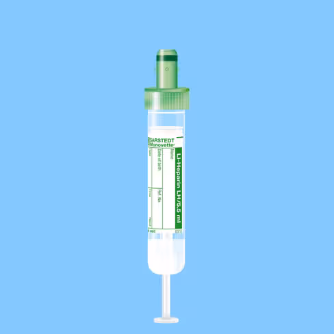 Tube S-MONOVETTE 5,5 ml héparine lithium Ø 15 mm bouchon vert étiquette x 500