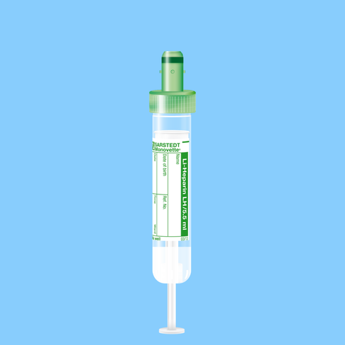 Tube S-MONOVETTE 5,5 ml héparine lithium Ø 15 mm bouchon vert étiquette x 500