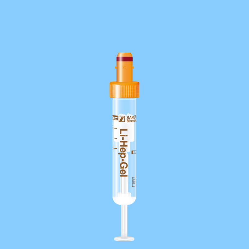 Tube S-MONOVETTE 2,6 ml héparine lithium gel Ø 13 mm bouchon orange étiquette plastique x 500
