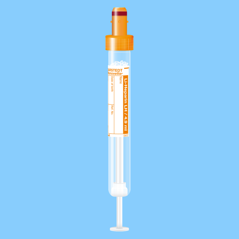 Tube S-MONOVETTE 4,9 ml héparine lithium Ø 13 mm bouchon orange étiquette x 500