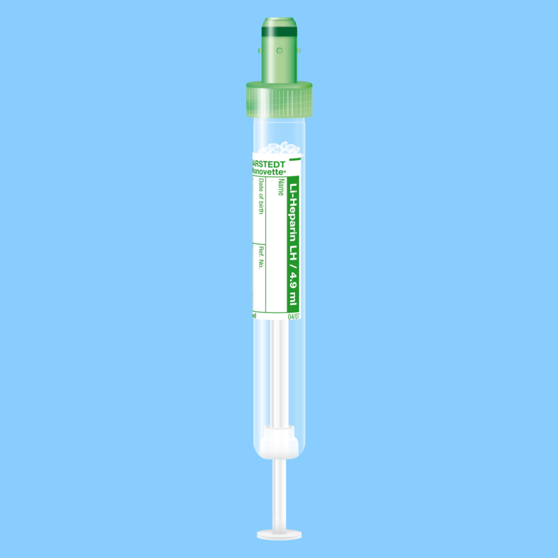 Tube S-MONOVETTE 4,9 ml héparine lithium Ø 13 mm bouchon vert étiquette x 500