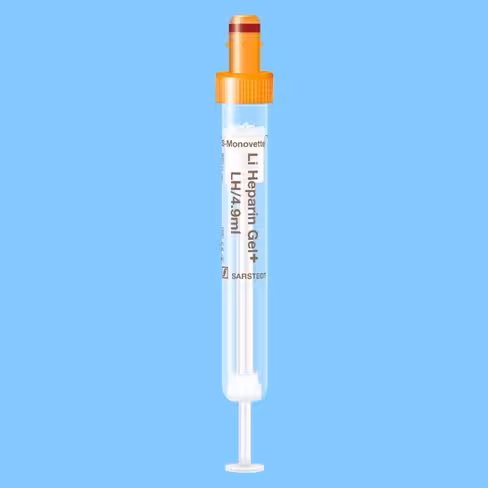 Tube S-Monovette® 4,9 ml, Hép-Lithium Gel plus, 90 x 13, bouchon orange, étiquette plastique x 500