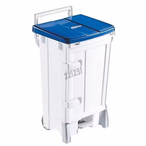 Poubelle à pedale 90 l avec porte frontale couvercle bleu