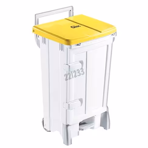 Poubelle à pedale 90 l avec porte frontale couvercle jaune