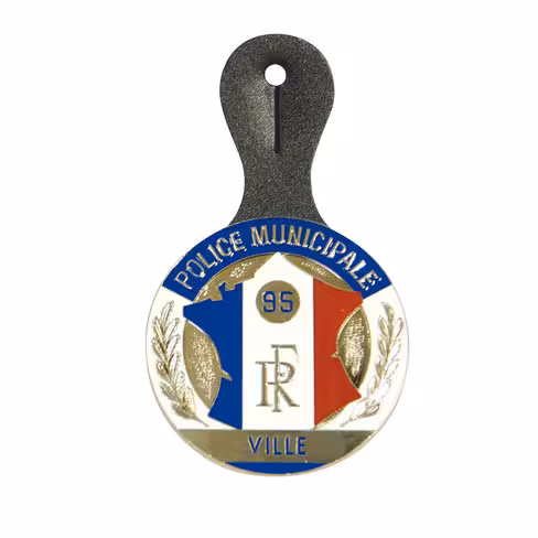Insigne de poitrine RF PM - rond métallique monté sur cuir