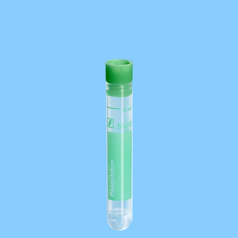 Tube 5 ml 75/13 Citrate-Coag Ø 13 mm aplat et bouchon vert x 500