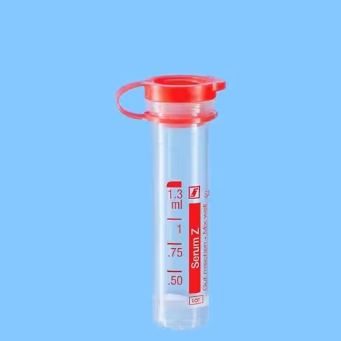 Microtube 1,3 ml sérum bouchon pression attaché rouge étiquette transparente x 1000