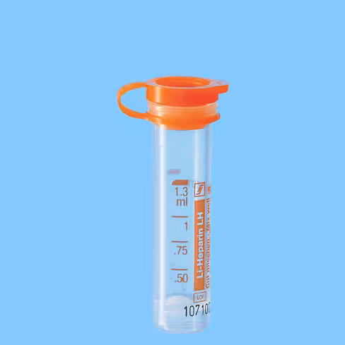 Microtube 1,3 ml héparine lithium bouchon pression orange attaché étiquette transparente x 1000
