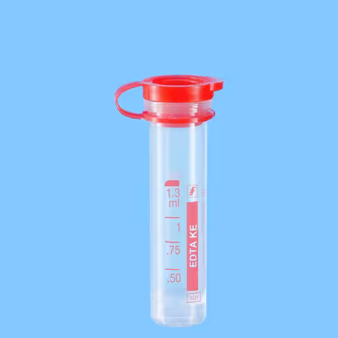 Microtube 1,3 ml EDTA K3 bouchon pression rouge attaché étiquette transparente x 1000
