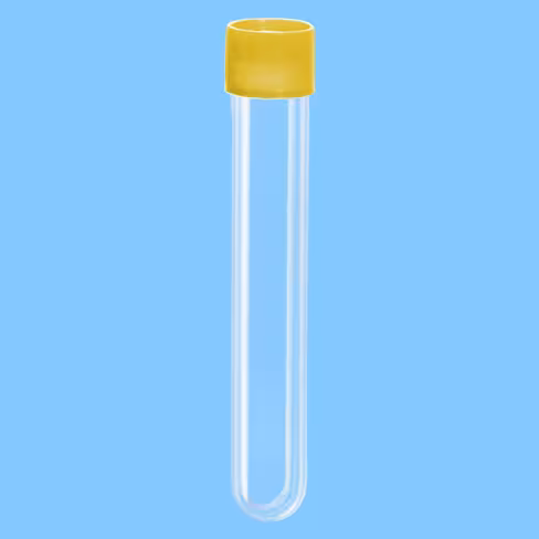 Tube 13 ml 101/16,5 PP fond rond bouchon vissé jaune stérile x 500
