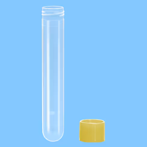 Tube 13 ml 101/16,5 PP fond rond bouchon à visser jaune x 1000