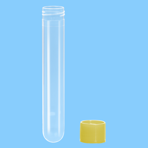 Tube 13 ml 101/16,5 PP fond rond bouchon à visser jaune x 1000