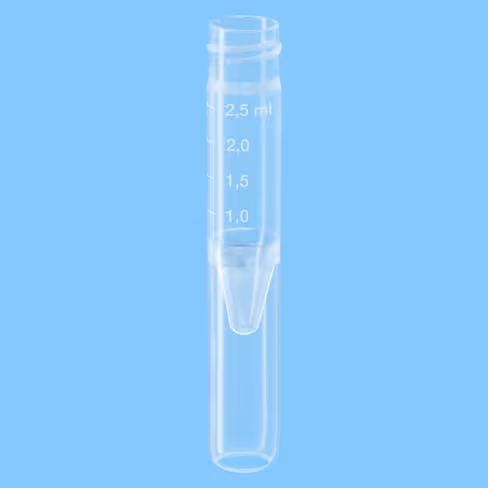 Tube 2,5 ml 75/13 PP fond conique a mi-hauteur gradué en StackPack x 2000