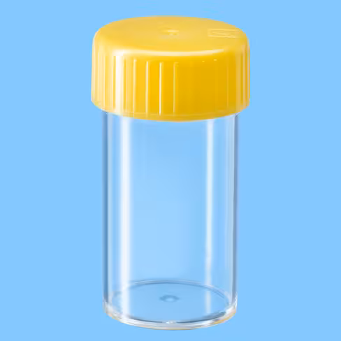 Tube 25 ml 54/27 PS fond plat bouchon vissé jaune stérile x 500