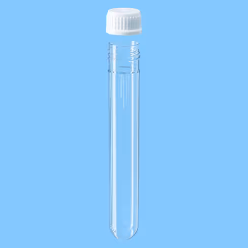 Tube 12 ml 99/16 PC fond rond bouchon à visser en PP x 1000