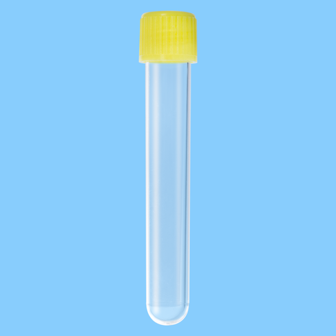 Tube 8 ml 94/14 PC fond rond bouchon vissé jaune stérile x 1000