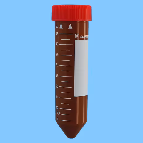 Tube 50 ml 114/28 PP fond conique brun cape rouge non stérile x 300