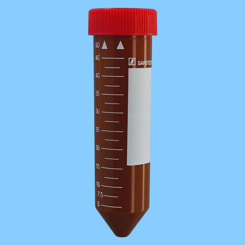 Tube 50 ml 114/28 PP fond conique brun cape rouge non stérile x 300