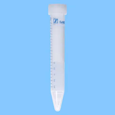 Tube 15 ml 120/17 PP cônique aplat gradué 50/sac stérile apyrogène bouchon naturel x 500