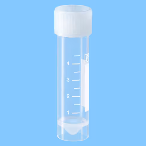 Tube 5 ml gradué avec aplat 57 x 15,3 PP stérile cape à vis x 1000