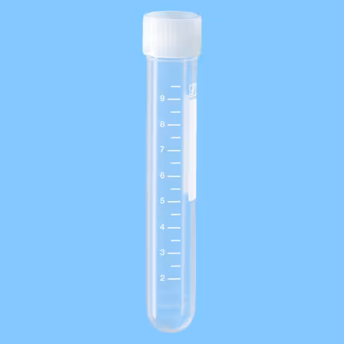 Tube 10 ml gradué avec aplat 92 x 15,3 PP stérile cape à vis x 500