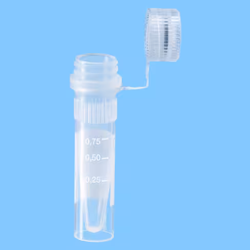 Microtube 1,5 ml cônique à jupe PP aplat blanc gradué bouchon attaché à visser stérile/25 biosphère x 500