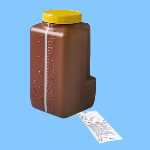 Flacon à urine 3 l marron cape jaune étiquette en français x 30