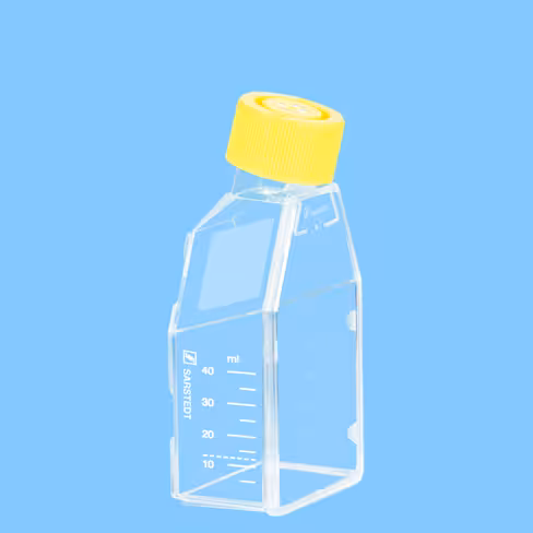 Flacon culture cellulaire T25 gamme jaune Cell+ cellules sensibles et adhérentes col incliné bouchon filtrant x 300