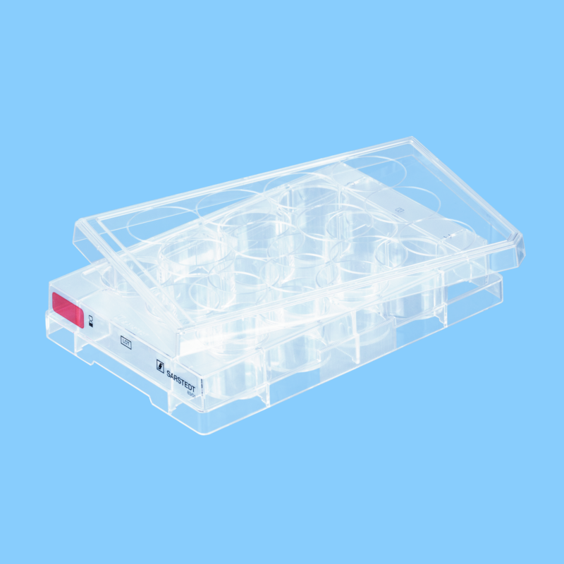 Plaque 12 puits pour culture cellulaire fond plat gamme rouge cellules adhérentes x 50