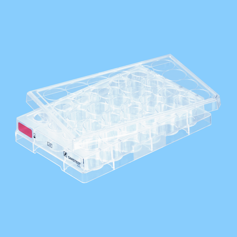 Plaque 24 puits pour culture cellulaire par 5 fond plat gamme rouge cellules adhérentes x 100