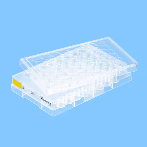 Plaque 48 puits pour culture cellulaire fond plat gamme jaune Cell+ cellules sensibles et adhérentes x 50