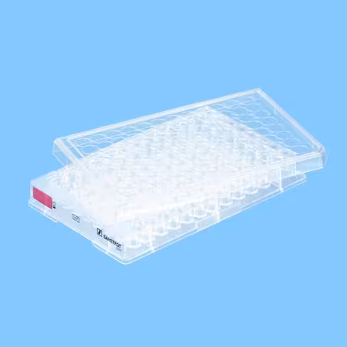 Plaque 96 puits pour culture cellulaire, par 5, fond plat, gamme rouge, cellules adhérentes x 100