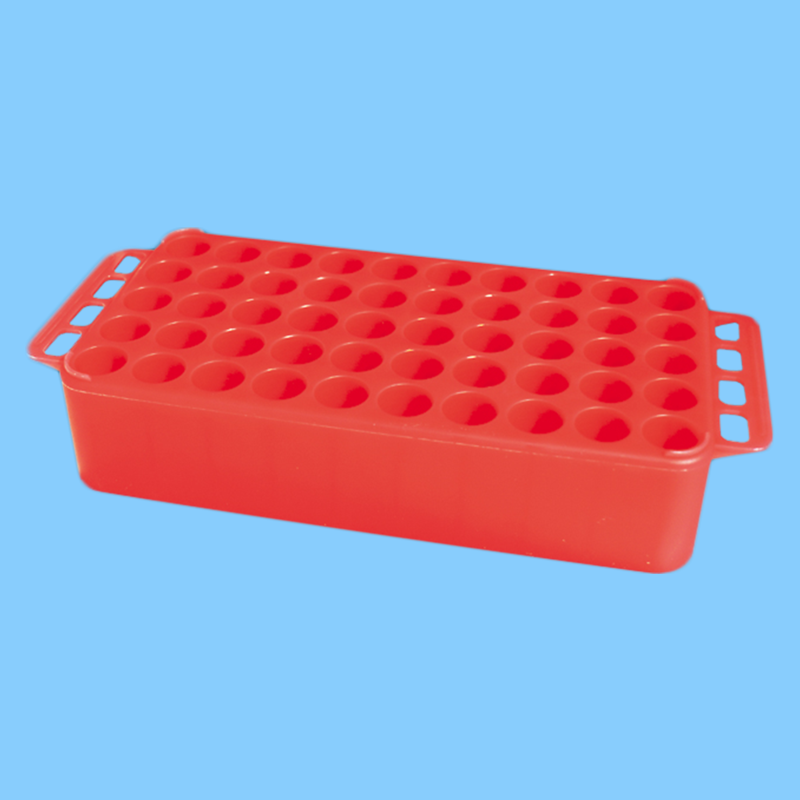 Portoir Ø 17 rouge 50 trous avec poignées pour tubes Ø 17 mm