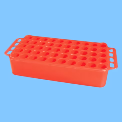 Portoir Ø 17 rouge 50 trous avec poignées pour tubes Ø 17 mm