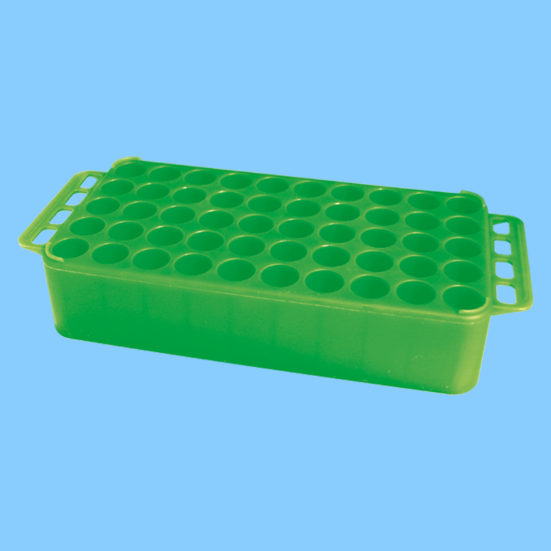 Portoir Ø 17 vert 50 trous avec poignées pour tubes Ø 17 mm