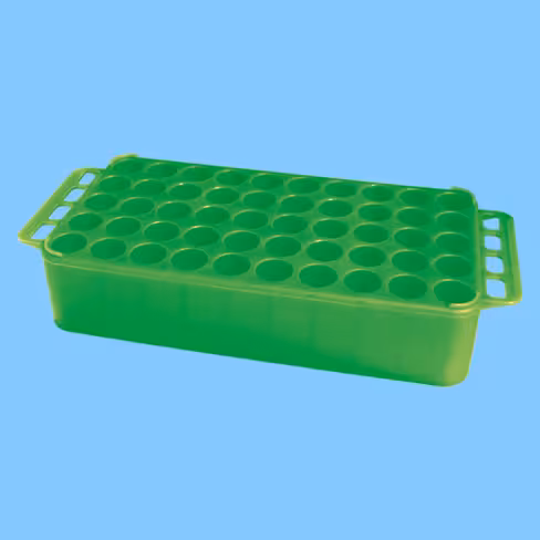 Portoir Ø 17 vert 50 trous avec poignées pour tubes Ø 17 mm