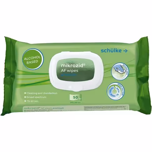 Lingettes désinfectantes MIKROZID AF, 20 x 20 cm, 60% d'alcool, en sachet x 50