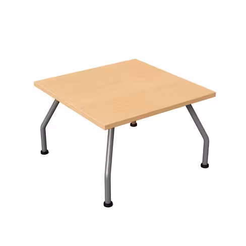 Table basse carrée Yola - mélaminé - plateau hêtre verni naturel - piétement alu