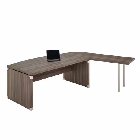 Bureau courbe Léandre Manager - l. 180 x pr. 90-101 cm - plateau mélaminé - pieds panneaux retour mélaminé sur pieds