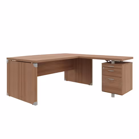 Bureau courbe Léandre Manager - l. 180 x pr. 90-101 cm - plateau mélaminé - pieds panneaux retour 100 x 60 s/ caisson