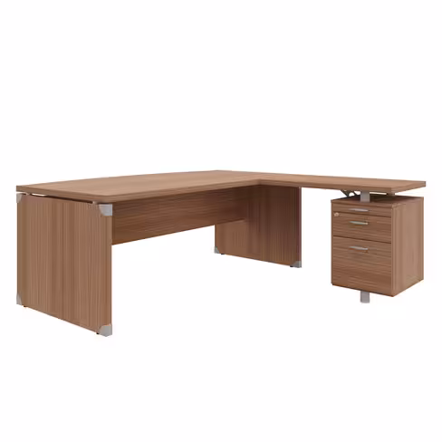 Bureau courbe Léandre Manager - l. 200 x pr. 90-101 cm - plateau mélaminé - pieds panneaux retour 100 x 60 s/ caisson