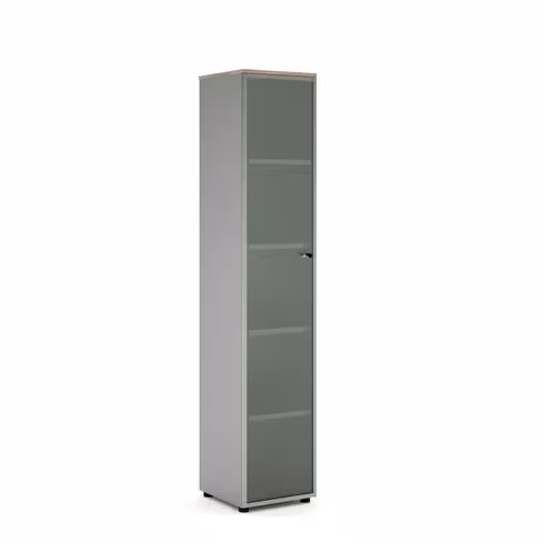 Armoire mélaminé Léandre Manager - h. 215,8 x l. 43 cm - 4 tablettes mélaminé - porte vitrée